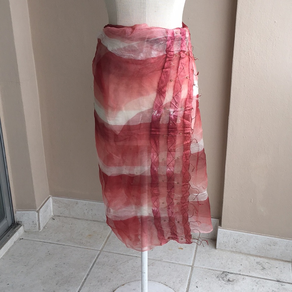 Sheer Pareo Sarong. Pink Red White NWOT